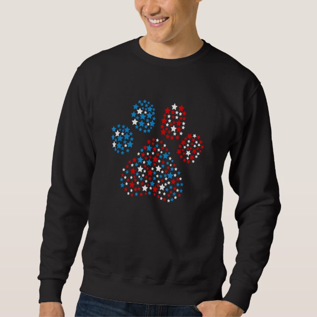 Dog Paw Patriotic Red White Blue Stars 4. Juli Sweatshirt (Vorderseite)