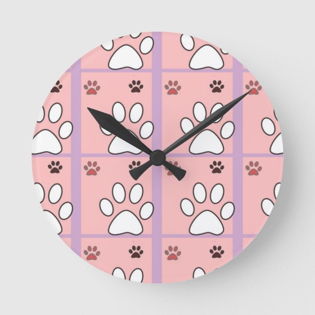 Dog Paw Pattern Runde Wanduhr (Vorderseite)