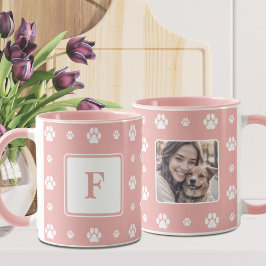 Dog Paw Pink Weißes Monogramm Foto Tasse