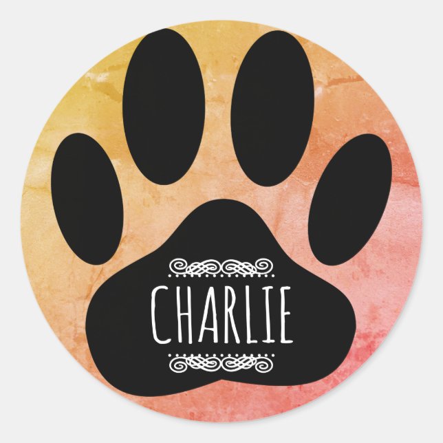 Dog Paw Print Add Individuelle Name Runder Aufkleber (Vorderseite)