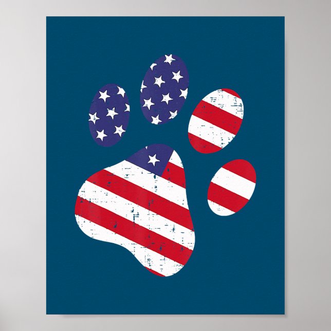 Dog Paw Print American Flag USA Niedlich 4. Juli Poster (Vorne)