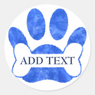 Dog Paw Print and Bone Blue Watercolor Custom Runder Aufkleber