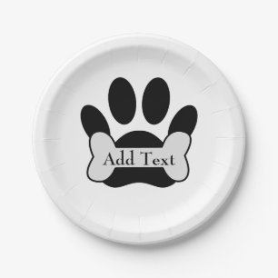 Dog Paw Print and Bone Custom Text Pappteller