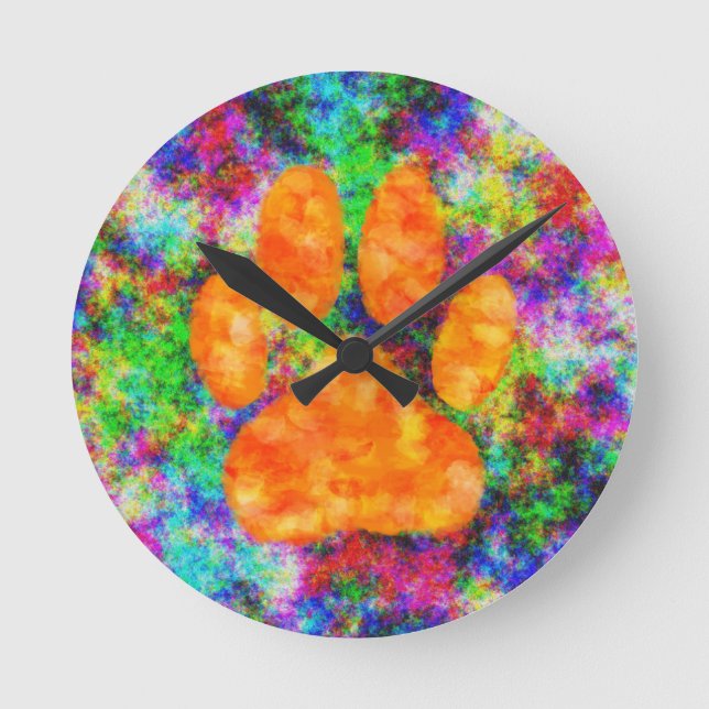 Dog Paw Print Aquarell Runde Wanduhr (Vorderseite)