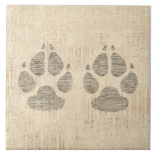 Dog Paw Print Art mit Skriptpapier Hintergrund Fliese