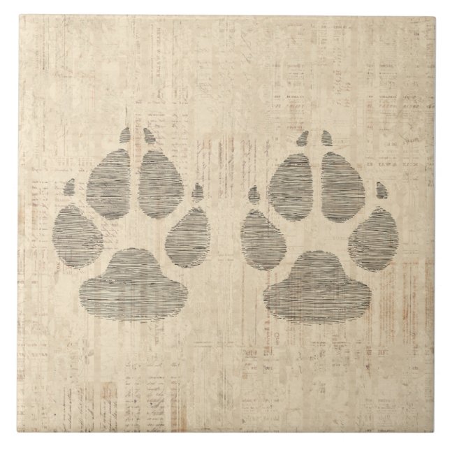 Dog Paw Print Art mit Skriptpapier Hintergrund Fliese (Vorderseite)