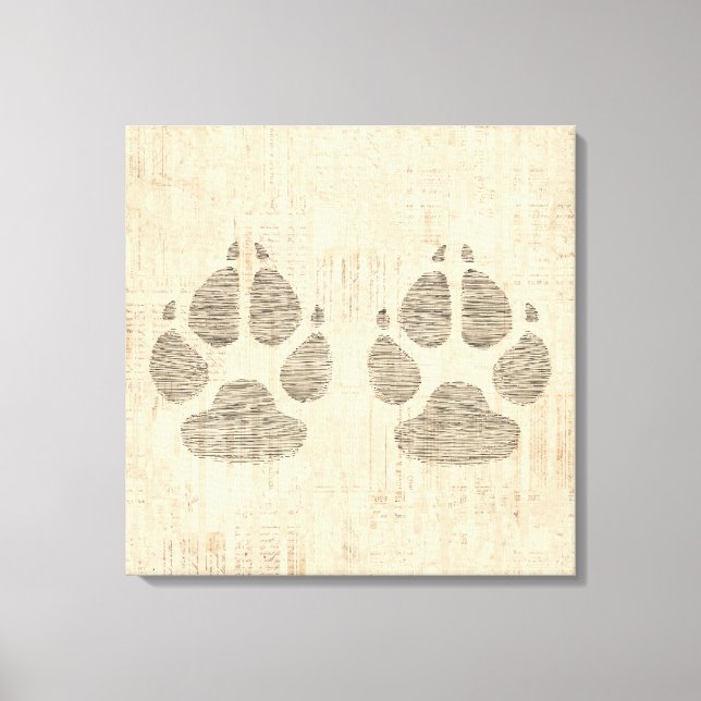 Dog Paw Print Art mit Skriptpapier Hintergrund Leinwanddruck (Vorderseite)