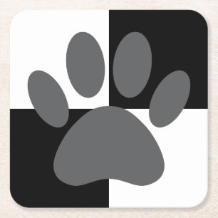 Dog Paw Print Black and White Custom Rechteckiger Pappuntersetzer