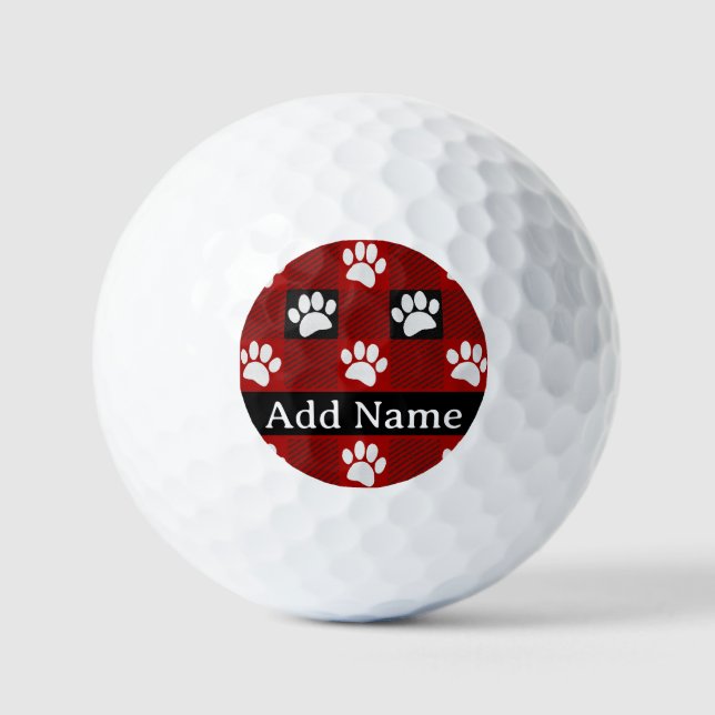 Dog Paw Print Buffalo Kariert in Schwarz und Rot Golfball (Vorderseite)