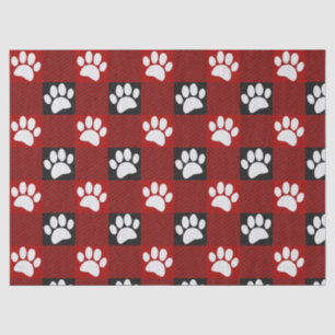 Dog Paw Print Buffalo Kariert in Schwarz und Rot Seidenpapier