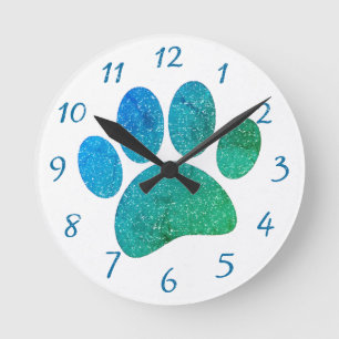 Dog Paw Print Cartoon Altes Papier drucken Runde Wanduhr