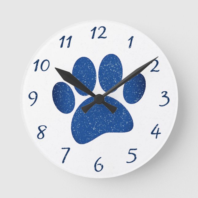 Dog Paw Print Cartoon Altes Papier drucken Runde Wanduhr (Vorderseite)