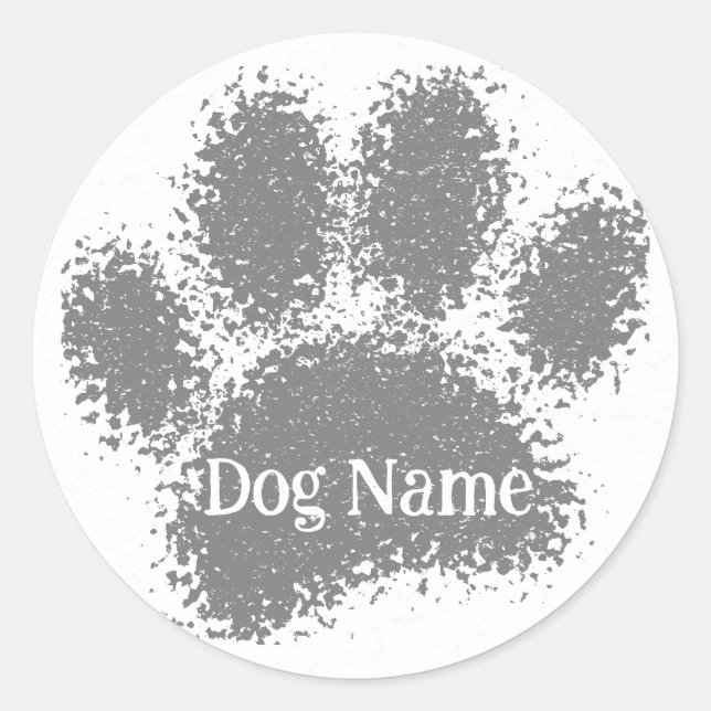 Dog Paw Print Custom Name Rubber Stamp Effect Runder Aufkleber (Vorderseite)