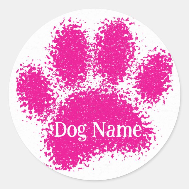 Dog Paw Print Custom Name Rubber Stamp Effect Runder Aufkleber (Vorderseite)