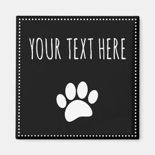 Dog Paw Print Custom Text Black Magnet