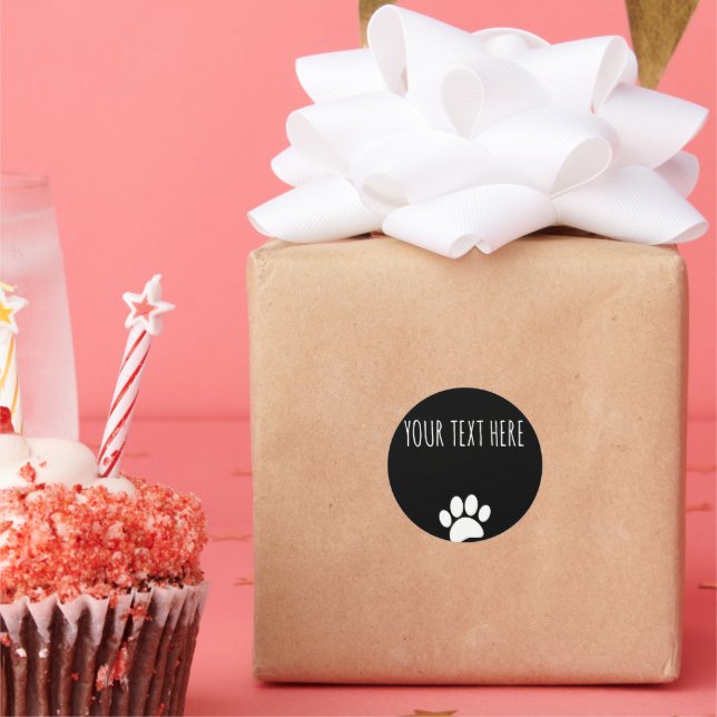 Dog Paw Print Custom Text Black Runder Aufkleber (Party)