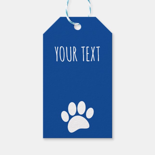 Dog Paw Print Custom Text Blue Geschenkanhänger (Vorderseite)