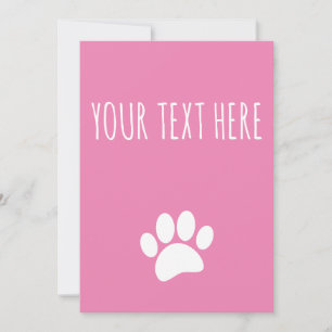 Dog Paw Print Custom Text Pink Einladung
