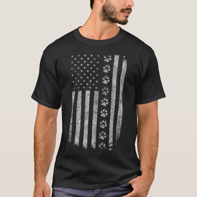 Dog Paw Print erschüttert American Flag Police Mil T-Shirt (Vorderseite)