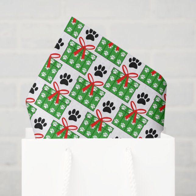 Dog Paw Print Gift Box Pattern Design Red Green Seidenpapier (Geschenktüte)