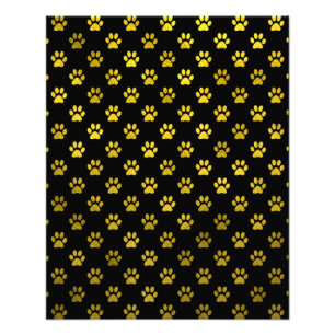 Dog Paw Print Gold Black Background Metallic Imita Fotodruck