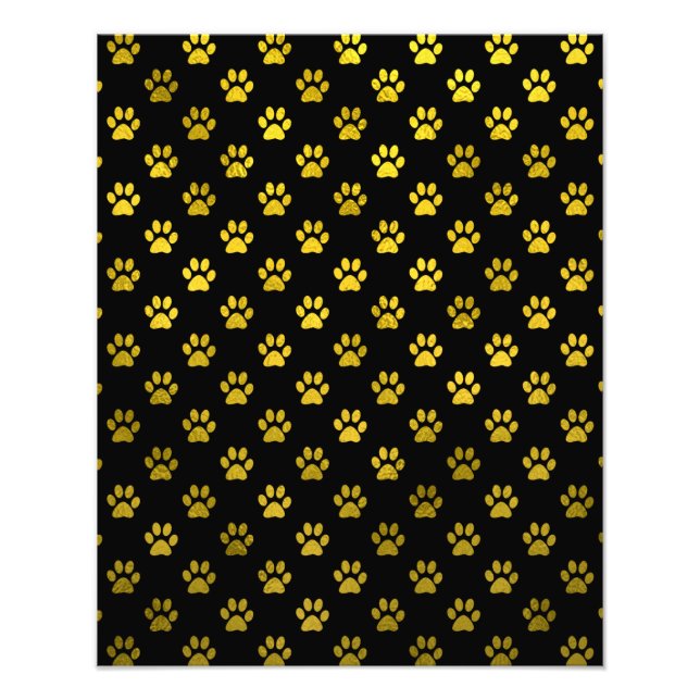 Dog Paw Print Gold Black Background Metallic Imita Fotodruck (Vorne)