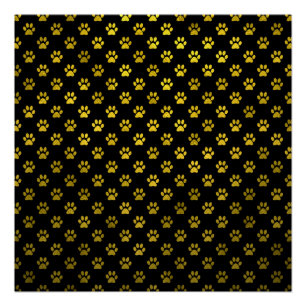 Dog Paw Print Gold Black Background Metallic Imita Poster