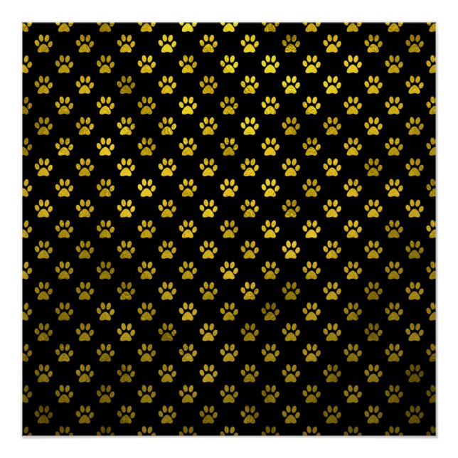 Dog Paw Print Gold Black Background Metallic Imita Poster (Vorderseite)