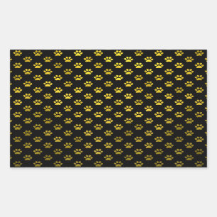 Dog Paw Print Gold Black Background Metallic Imita Rechteckiger Aufkleber