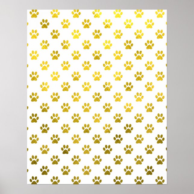 Dog Paw Print Gold Weiße Metallische Imitate Foil  Poster (Vorne)