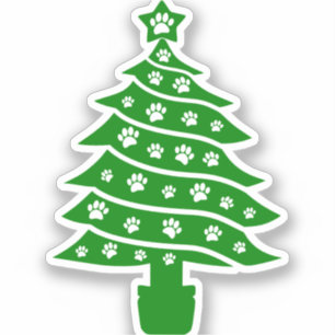 Dog Paw Print Green Christmas Tree Aufkleber