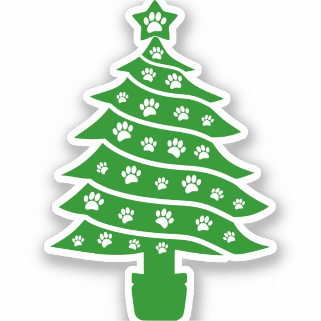 Dog Paw Print Green Christmas Tree Aufkleber (Vorderseite)