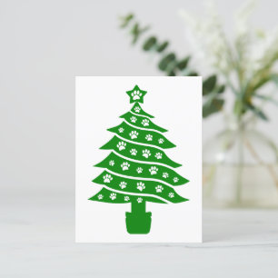 Dog Paw Print Green Christmas Tree Postkarte