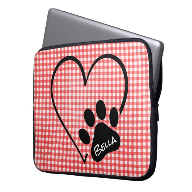 Dog Paw Print Heart on Gingham Laptopschutzhülle (Vorderseite Links)