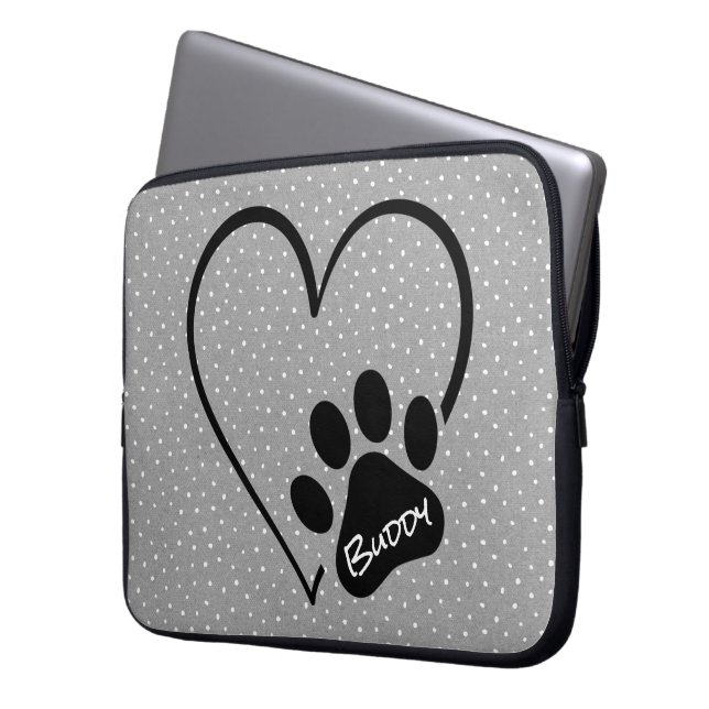 Dog Paw Print Heft mit Name Laptopschutzhülle (Vorderseite Links)