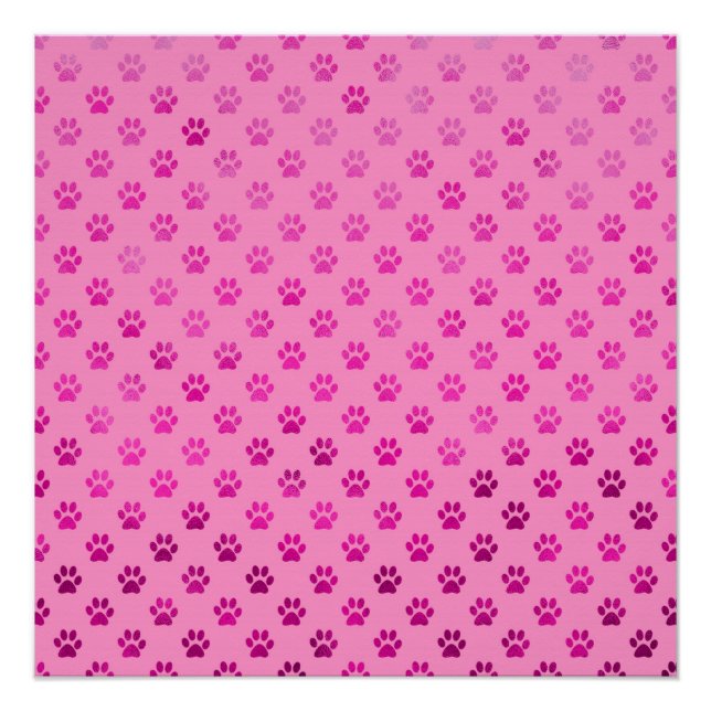 Dog Paw Print "Hot Pink" Pink Hintergrund Metallic Poster (Vorderseite)