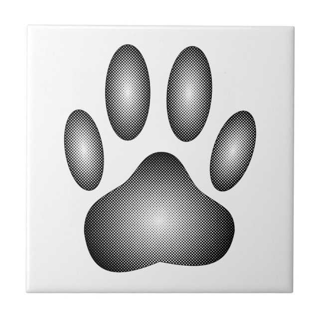 Dog Paw Print in Schwarz-Weiß-Farbe Fliese (Vorderseite)