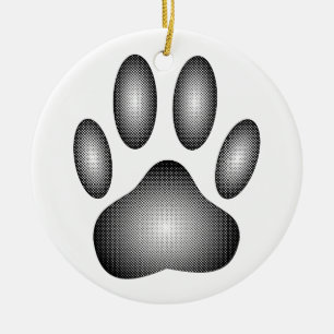 Dog Paw Print in Schwarz-Weiß-Farbe Keramik Ornament