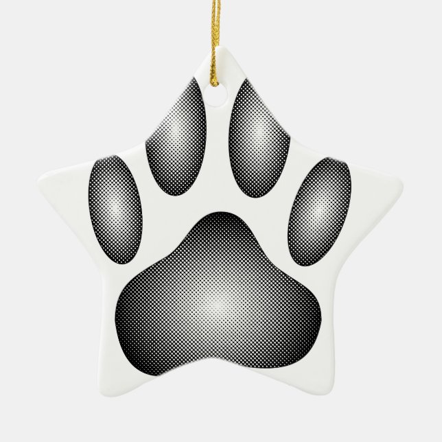 Dog Paw Print in Schwarz-Weiß-Farbe Keramikornament (Vorne)