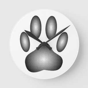 Dog Paw Print in Schwarz-Weiß-Farbe Runde Wanduhr