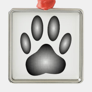 Dog Paw Print in Schwarz-Weiß-Farbe Silbernes Ornament