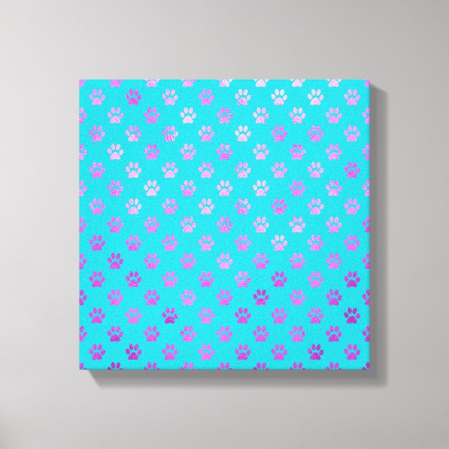 Dog Paw Print Lila Pink Aqua Aquamarin Blue Leinwanddruck (Vorderseite)
