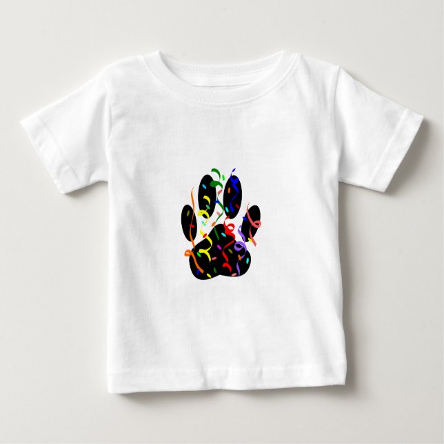 Dog Paw Print mit Confetti und Streamer Baby T-shirt (Vorderseite)