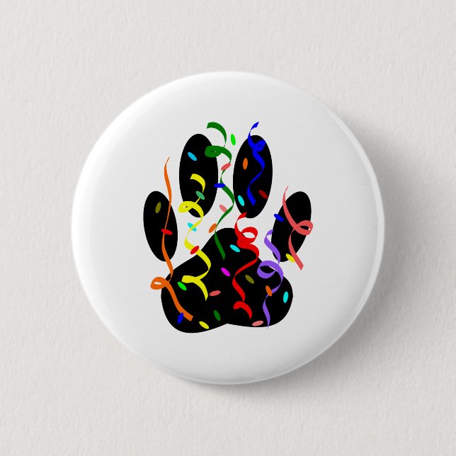 Dog Paw Print mit Confetti und Streamer Button (Vorderseite)