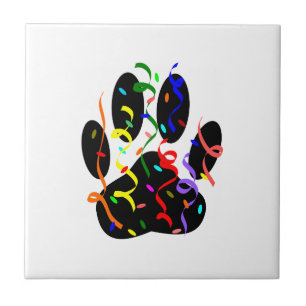 Dog Paw Print mit Confetti und Streamer Fliese