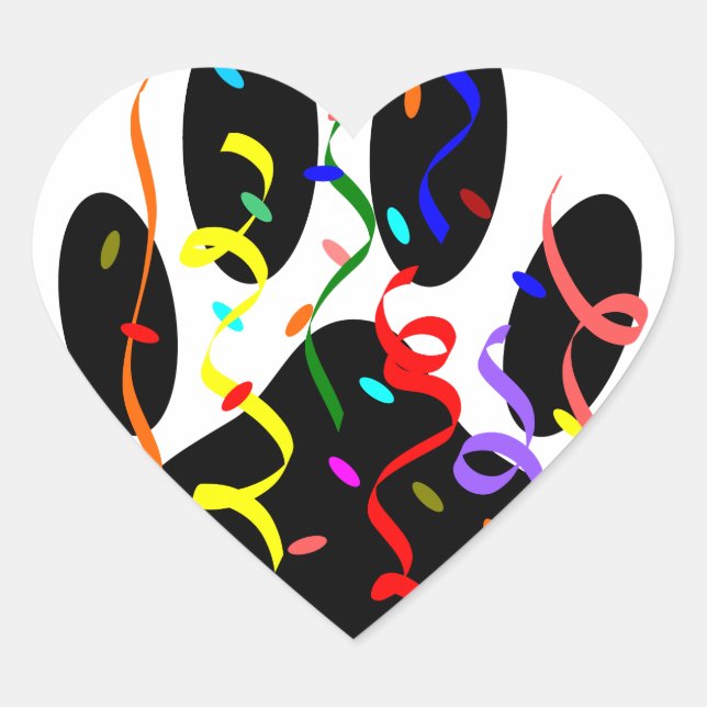 Dog Paw Print mit Confetti und Streamer Herz-Aufkleber (Vorderseite)