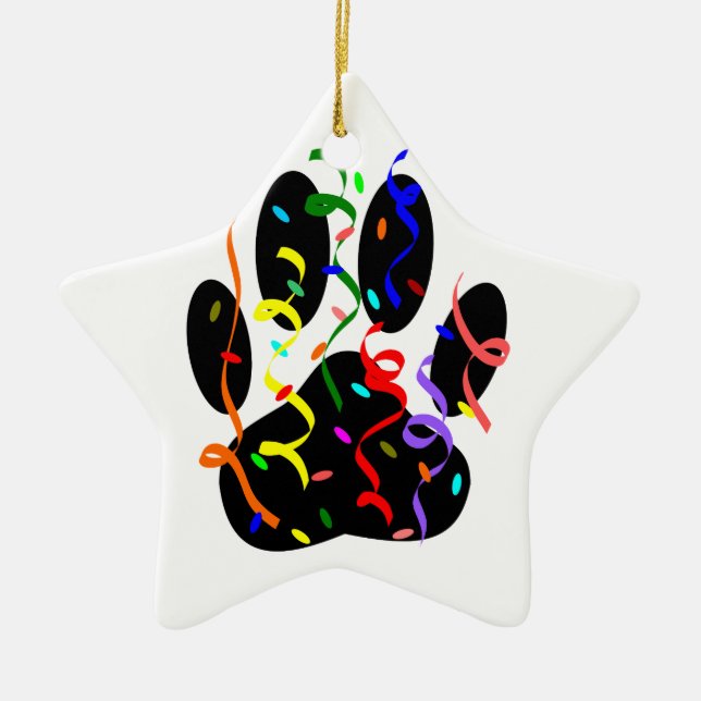 Dog Paw Print mit Confetti und Streamer Keramik Ornament (Vorne)