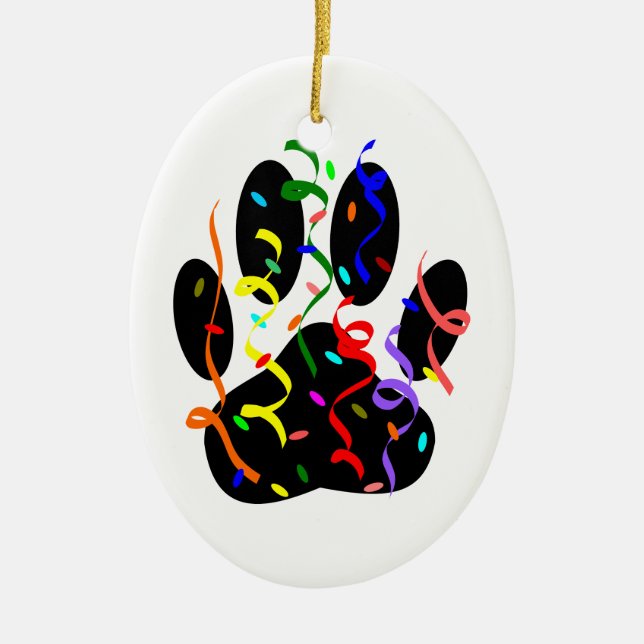 Dog Paw Print mit Confetti und Streamer Keramikornament (Vorne)