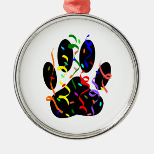Dog Paw Print mit Confetti und Streamer Ornament Aus Metall