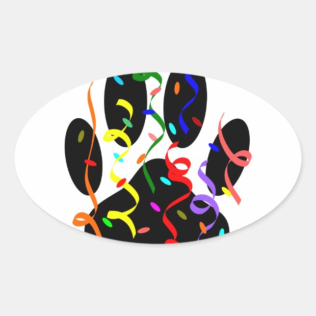 Dog Paw Print mit Confetti und Streamer Ovaler Aufkleber (Vorderseite)
